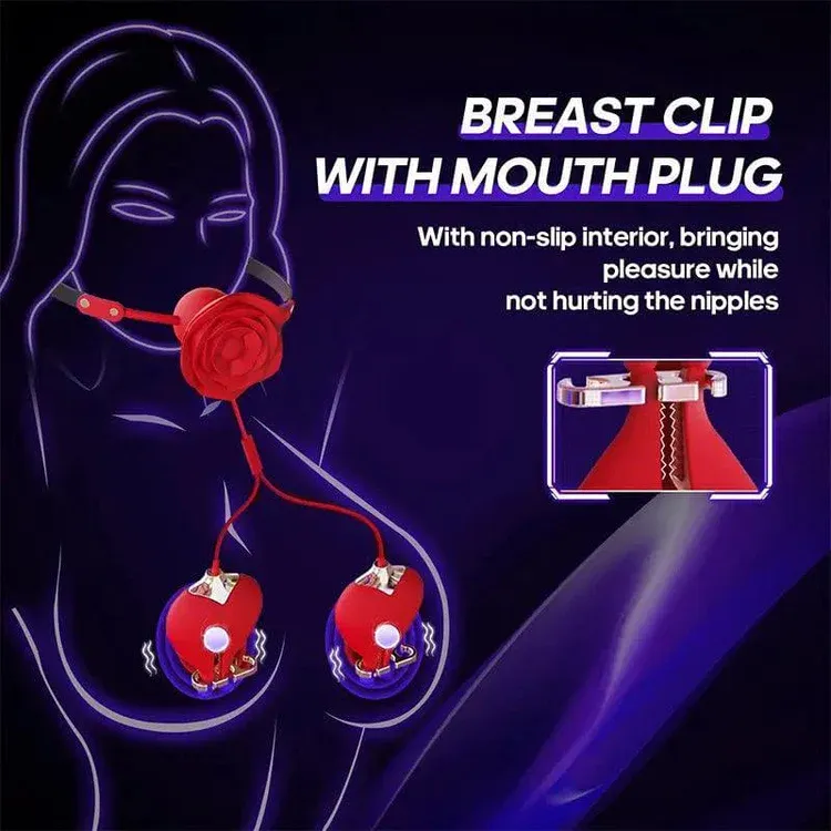 Rose Oral Plug Nipple Clamp Vibrator