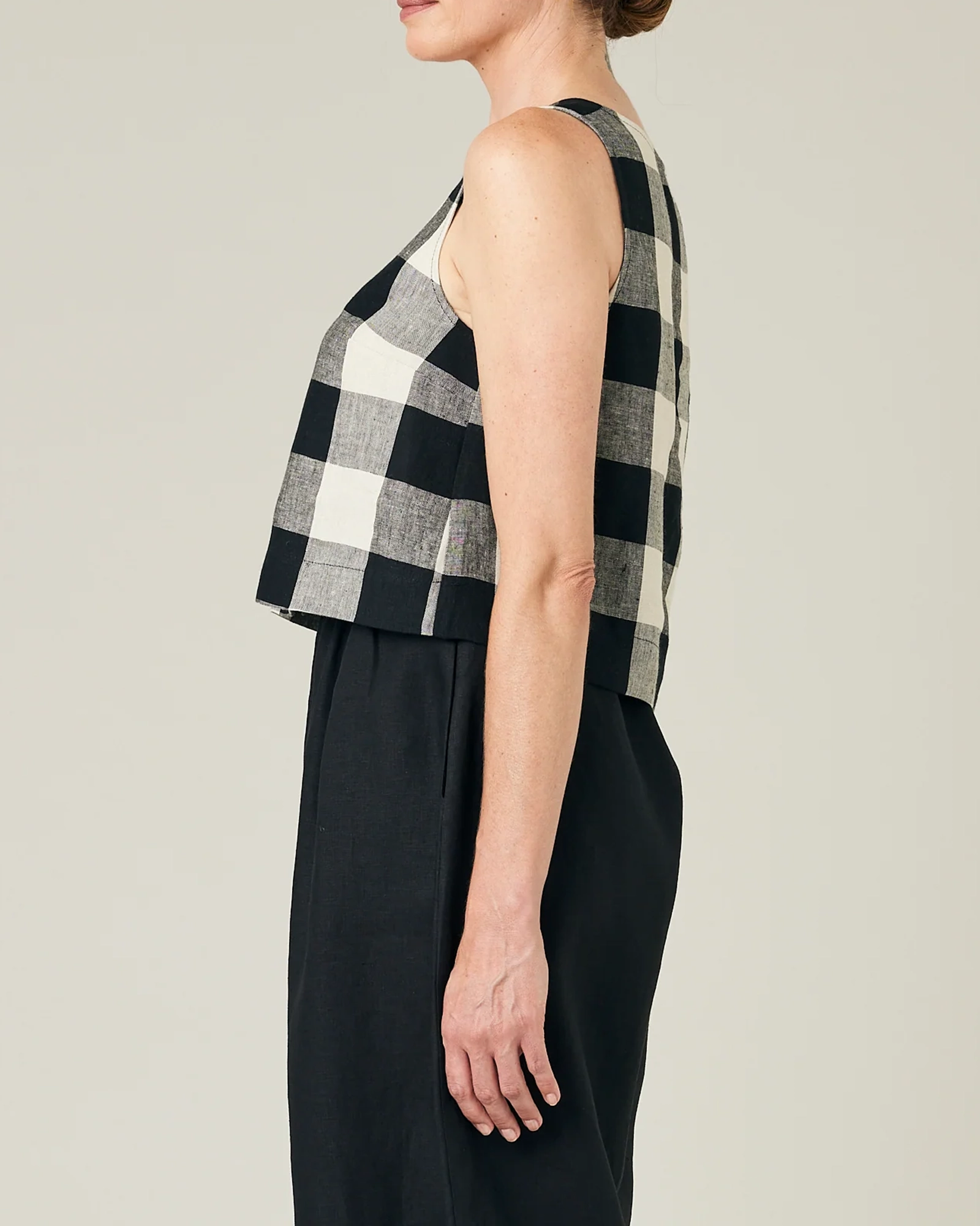 BETTY STONE & BLACK MEGA CHECK LINEN TOP