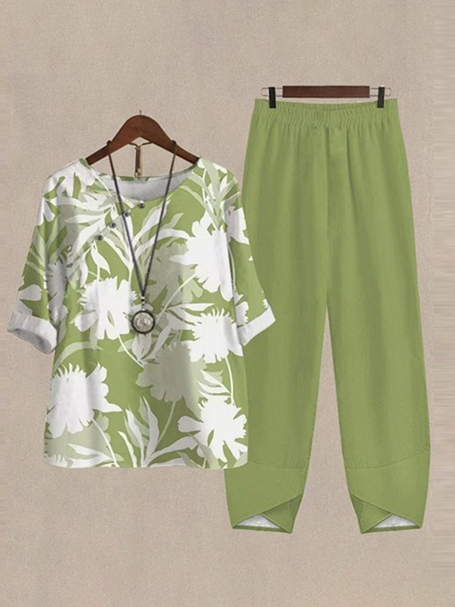 Women's Printed Casual Top and Pants Two Piece Set