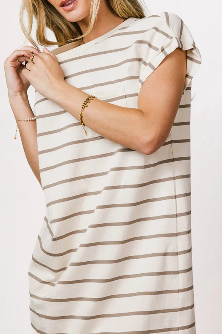 KENNEDY STRIPED T-SHIRT DRESS IN CREAM