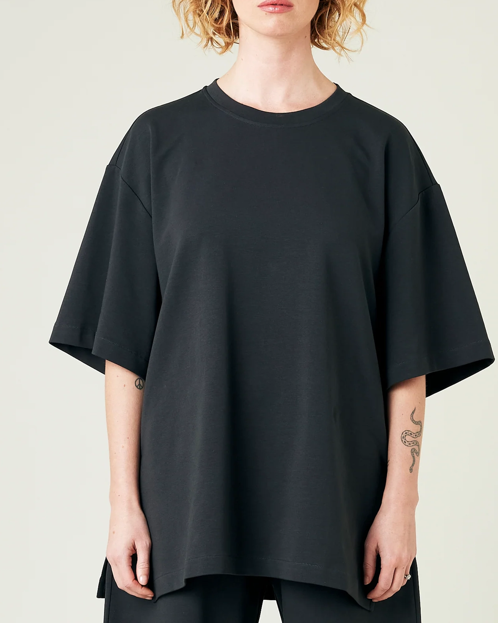 SLATE COTTON JERSEY SHORT DROP SLEEVE TOP