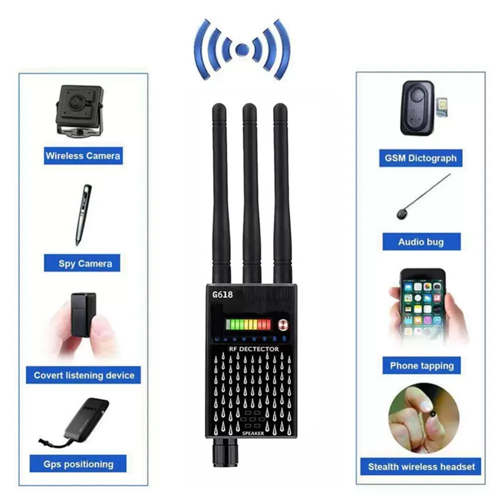 G618 Hide Camera Eavesdropper Signal Detector 3 Antenna GPS Location Finder Camera Detector