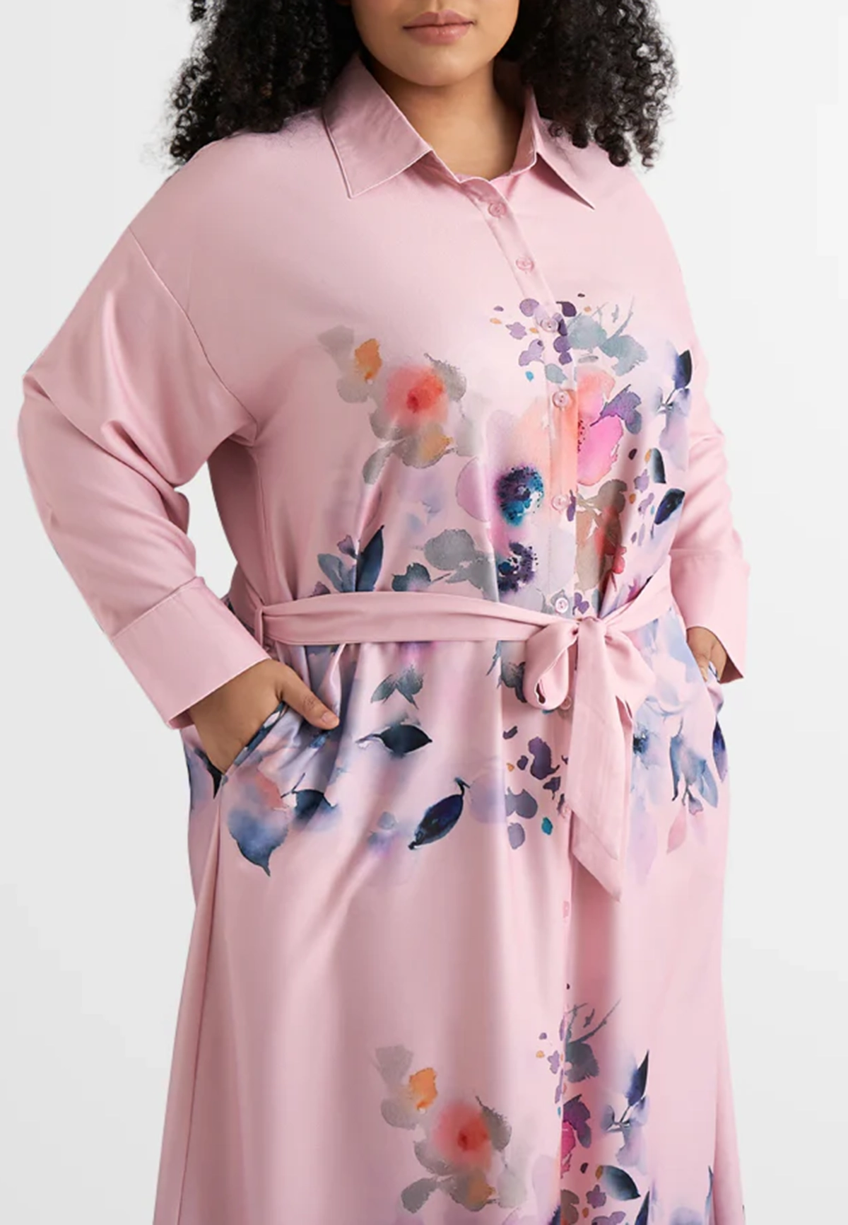 Floral Belted Long Shirt Dress