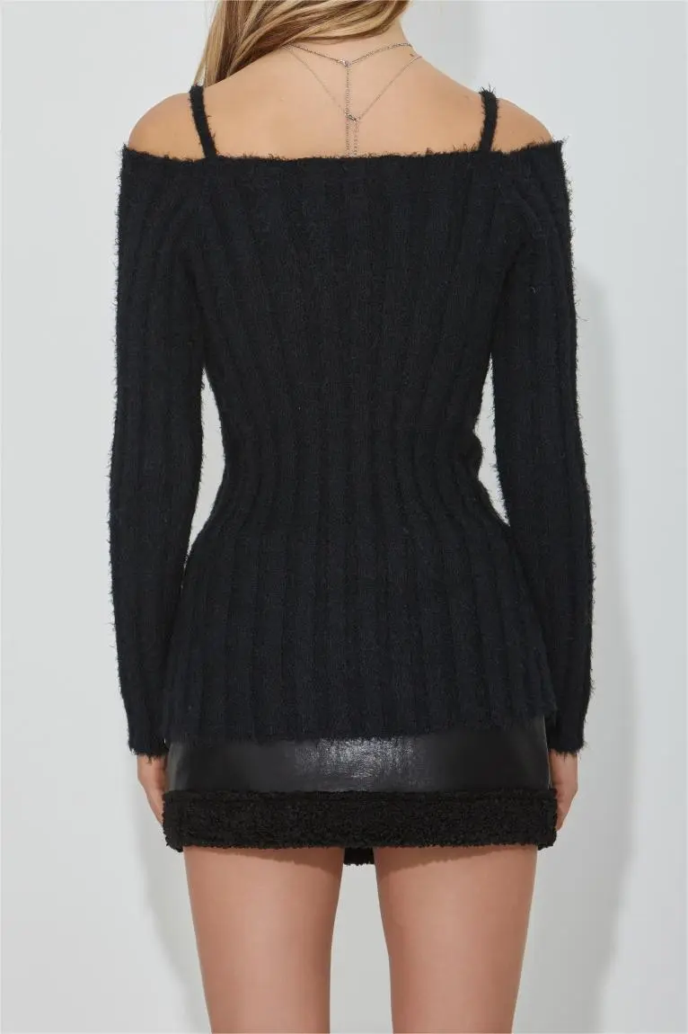 Knitted Cut-out Lace-up Sweater