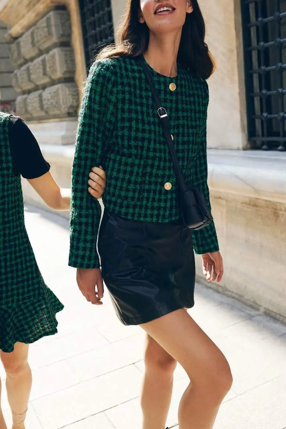 A Cut Faux Leather Normal Waist Mini Knitted Skirt