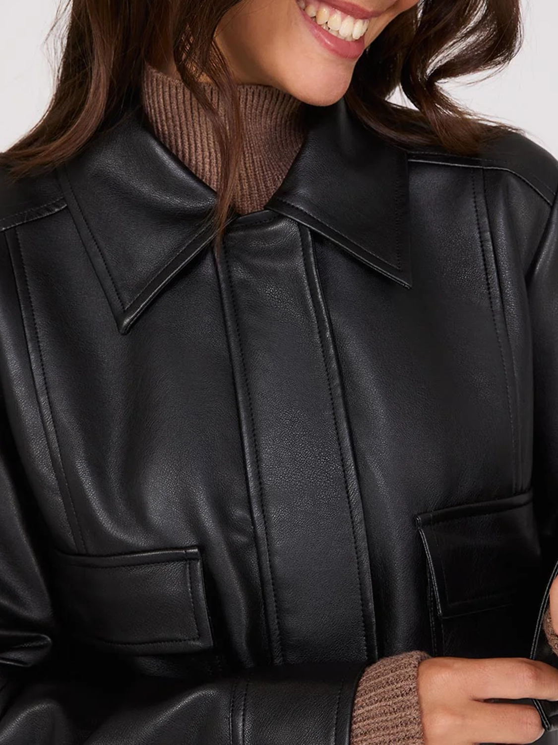 Faux Leather Jacket With Shearling Collar