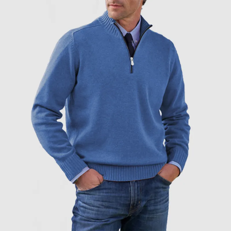 Men's Solid Color Stand Collar Zipper Basic Sweater