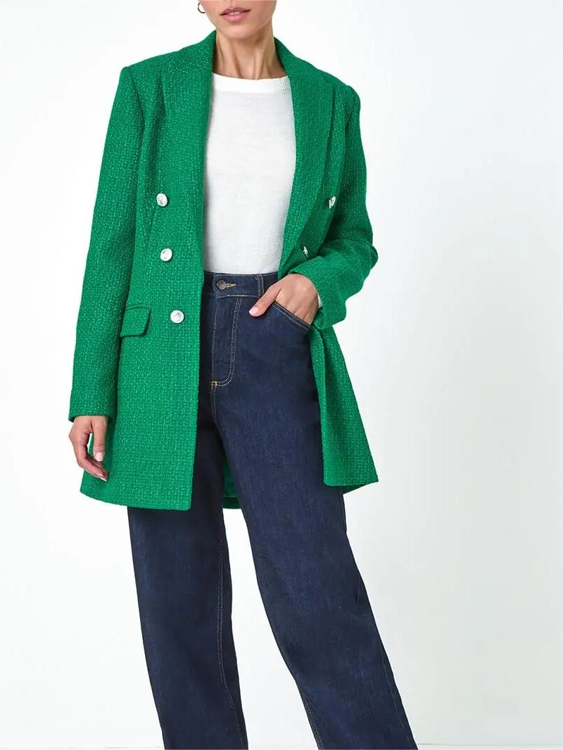 Green Tailored Longline Boucle Jacket