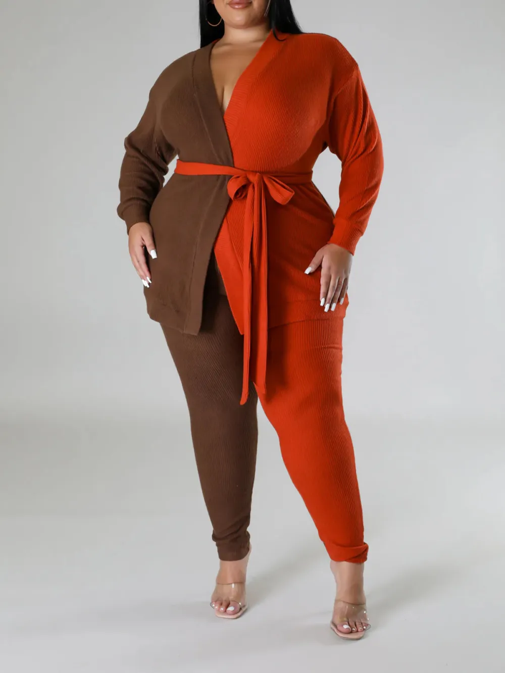 Women'S Casual Color Contrast Long Sleeve Pants Suit