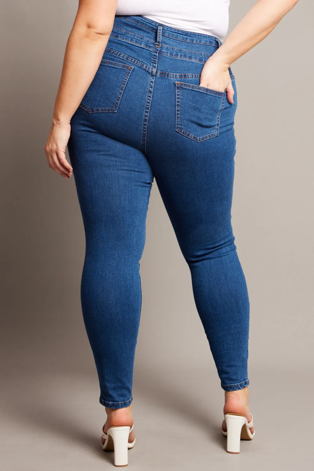 Denim Skinny Jeans High Rise Button Front