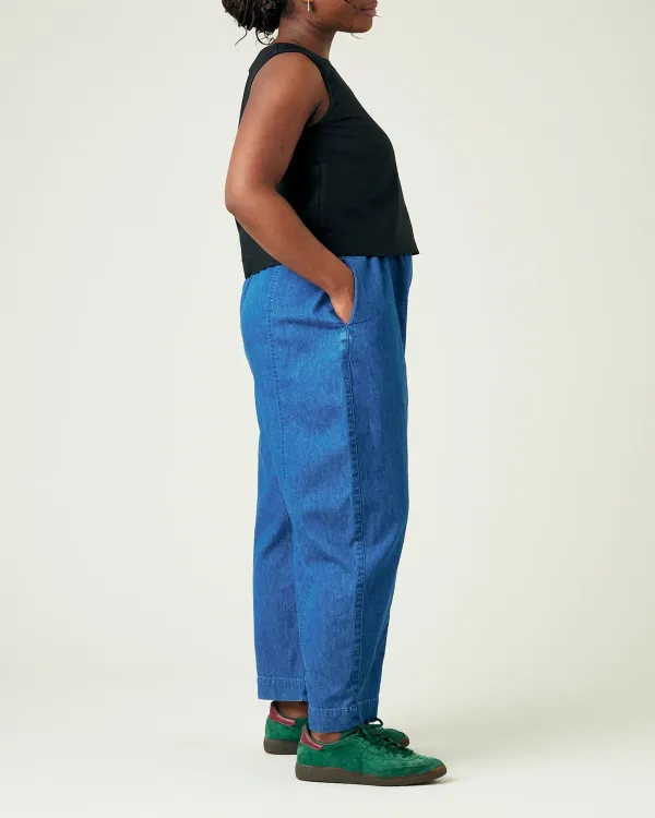 MID WASH DENIM CHAMBRAY TROUSERS