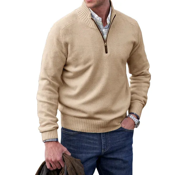 Men's Winter Casual Cashmere Zipper Basic Sweater