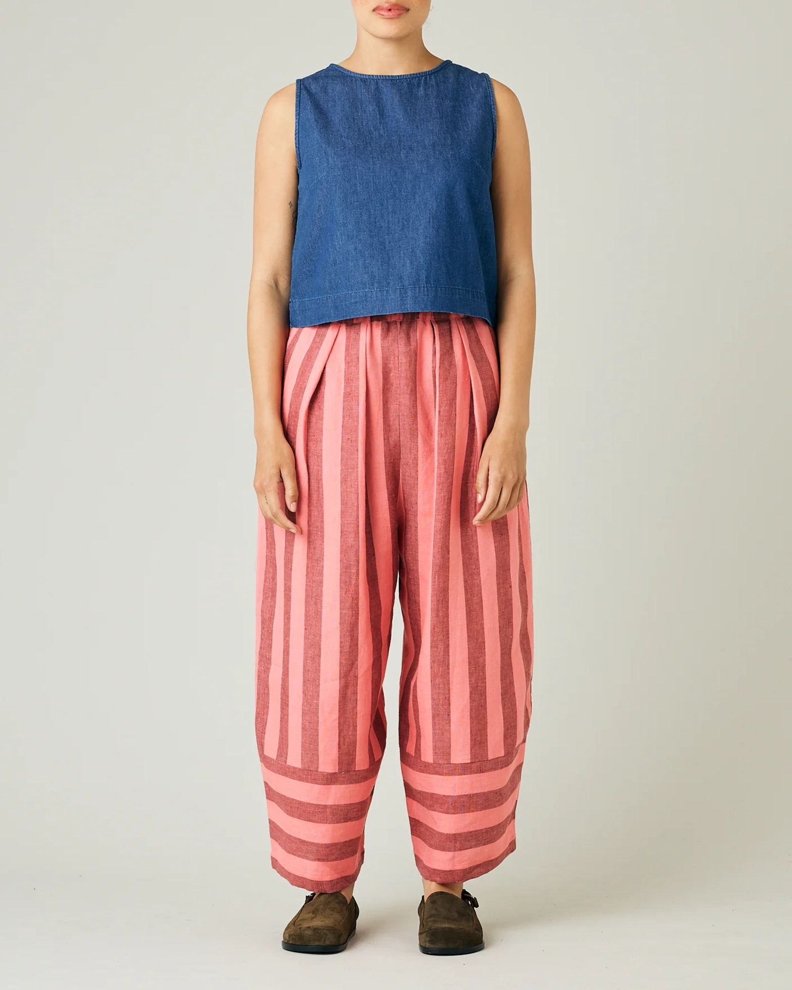 BOBBI BLUSH STRIPE LINEN TROUSERS