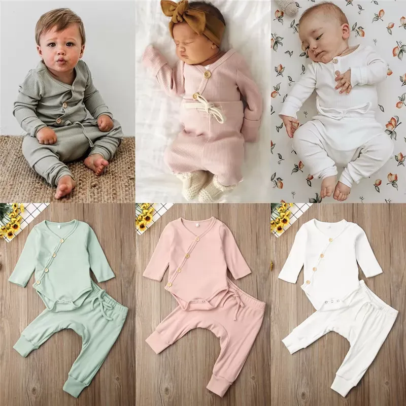 Bodysuit Ribbed Joggers 0-18M Newborn Kid Baby Boy Girl Pajamas set Long Sleeve Body Top and Pants suit Elegant Cute lovely sweet Pjs Set Sleepwear