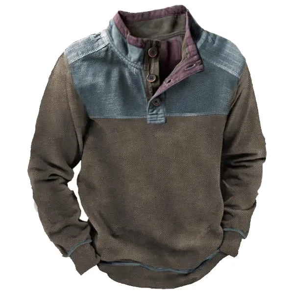 Men's Outdoor American Flag Henley Stand Collar Sweatshirt