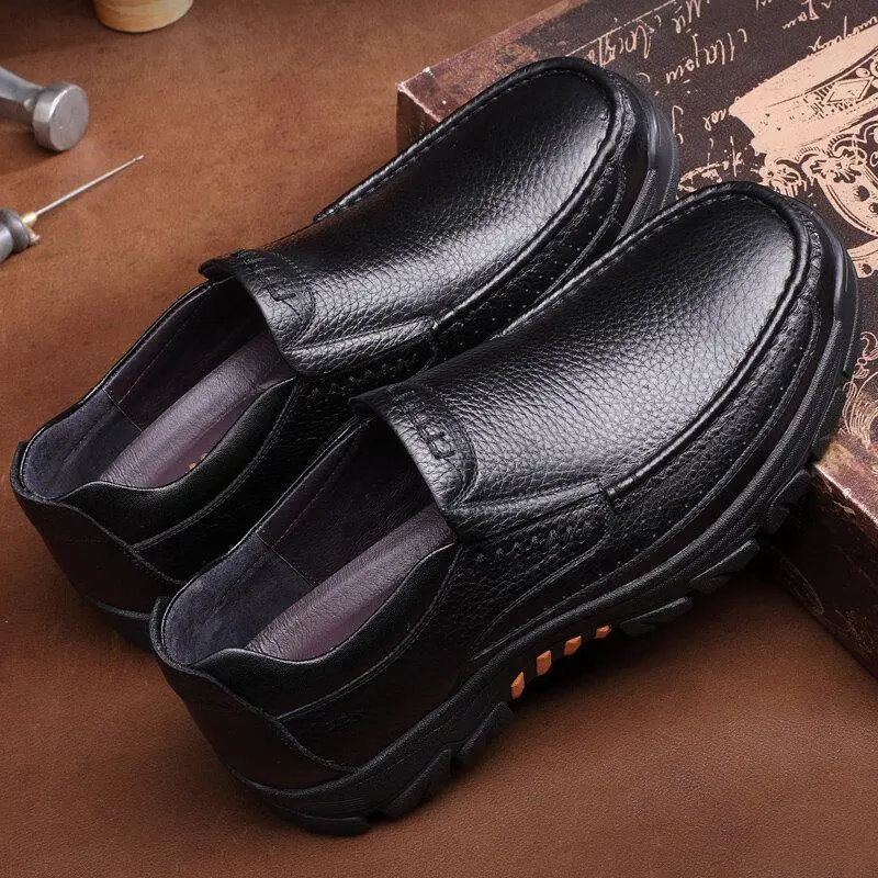 Men's Cow Leather Waterproof Comfy Non Slip Soft Slip On Casual Shoes