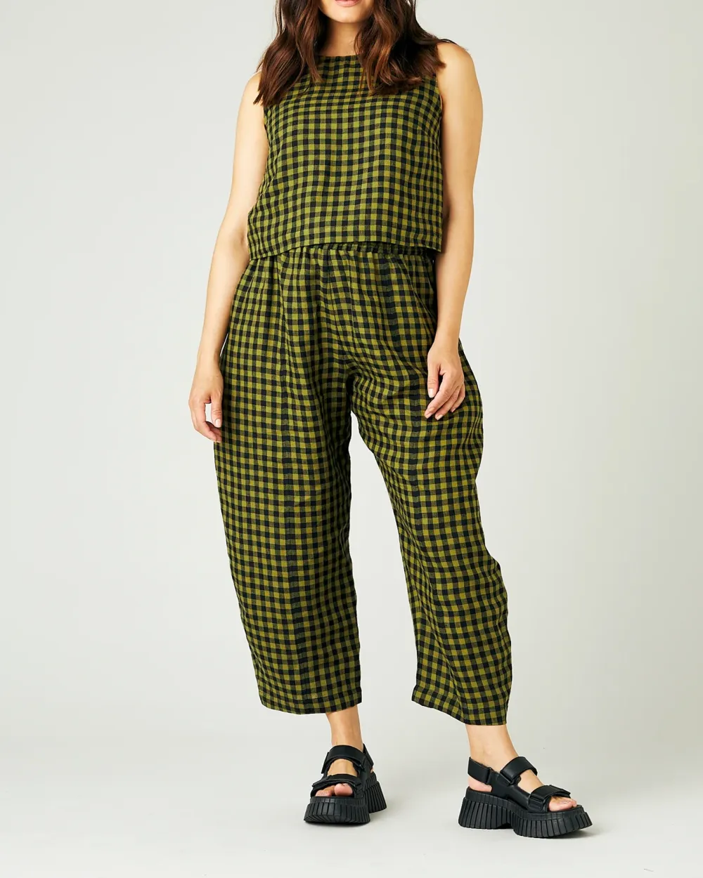 GREEN GINGHAM LINEN TROUSERS