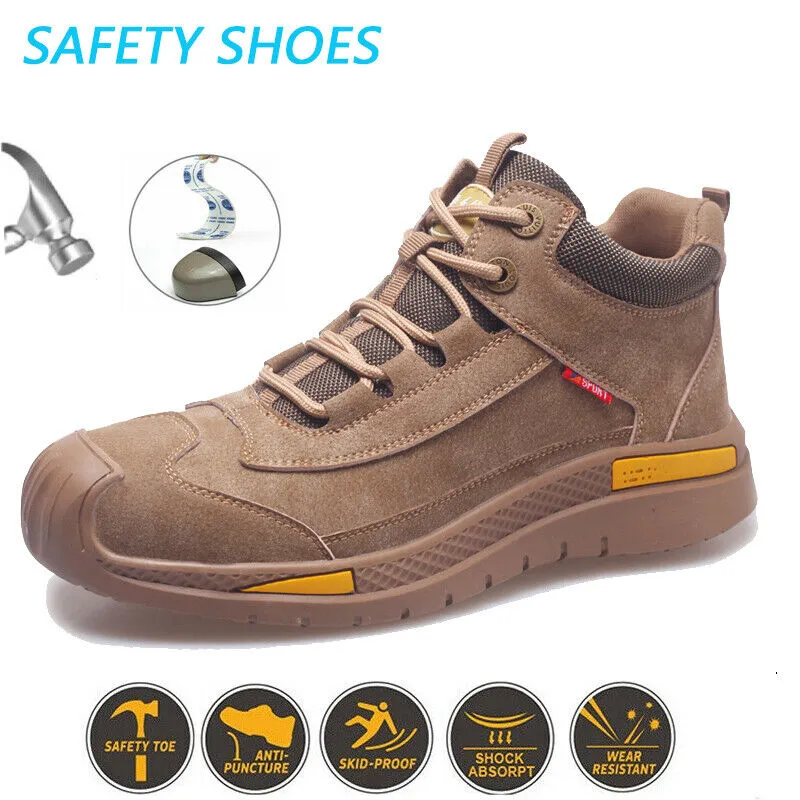 Breathable Men Steel Toe Cap Safety Boots Fashion Non-Slip Workwear Shoes