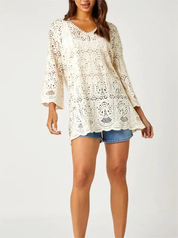 Natural Cotton Crochet Tunic Top