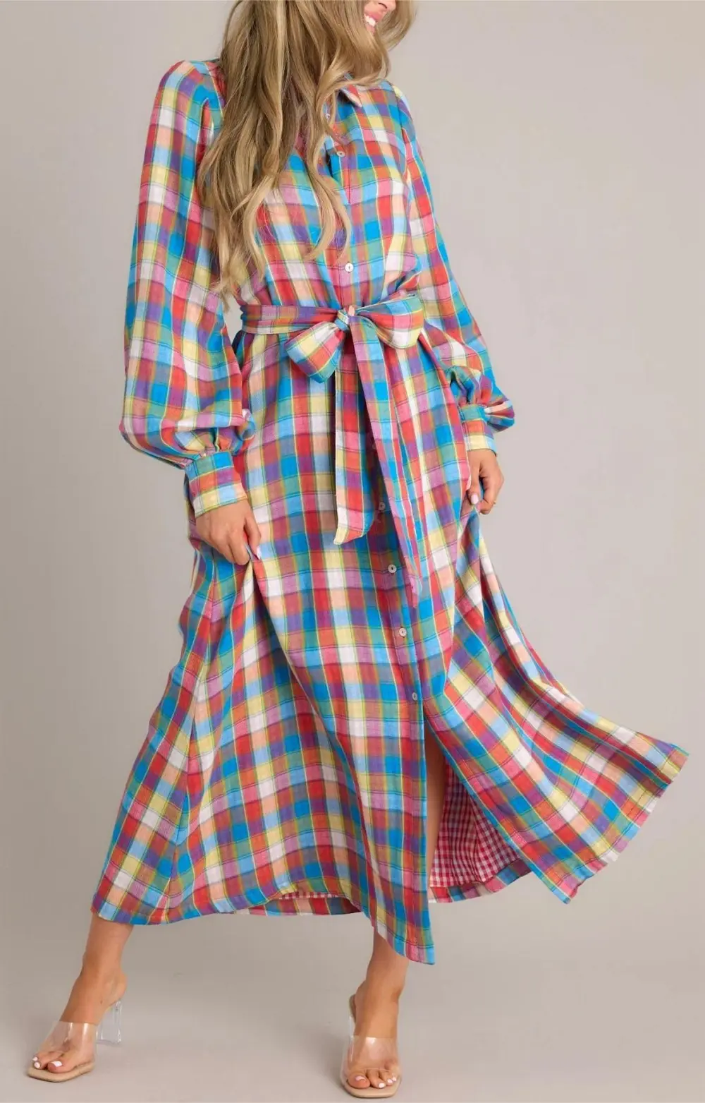 CLOSING THAT DOOR BLUE MULTI PLAID MAXI DRESS