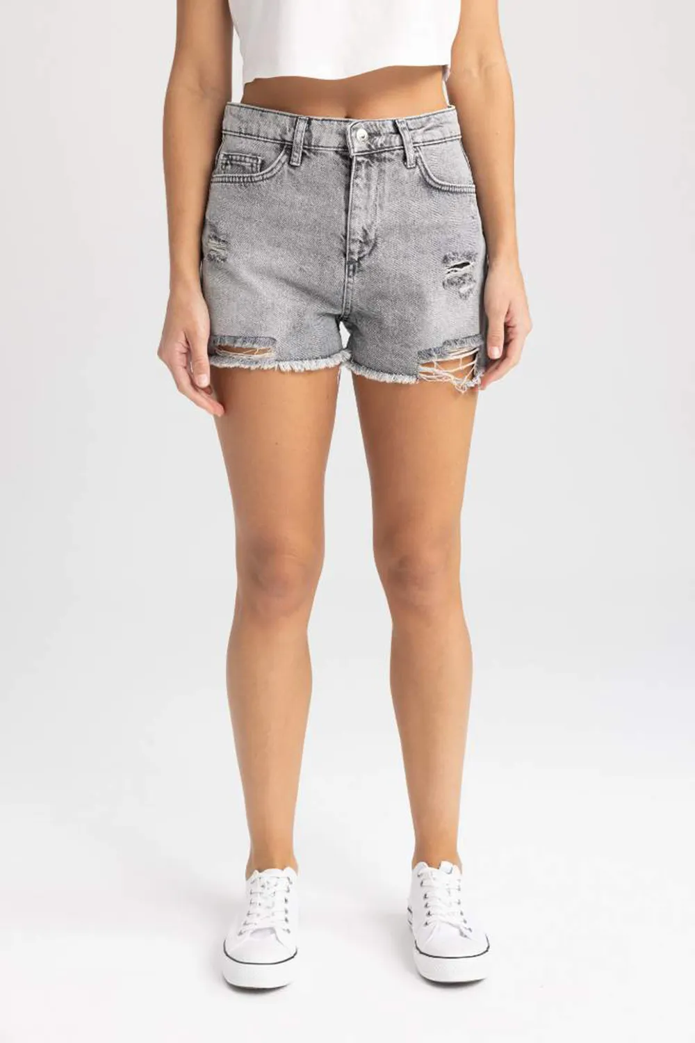 Normal Waist Cropped Side Leg Jean Shorts