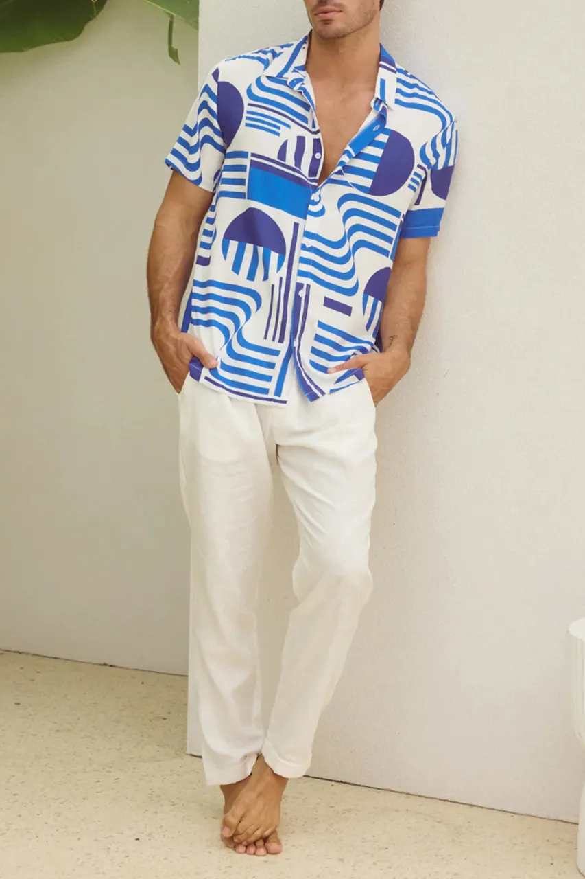 GEOMETRIC PRINT SHORT SLEEVE MASON SHIRT