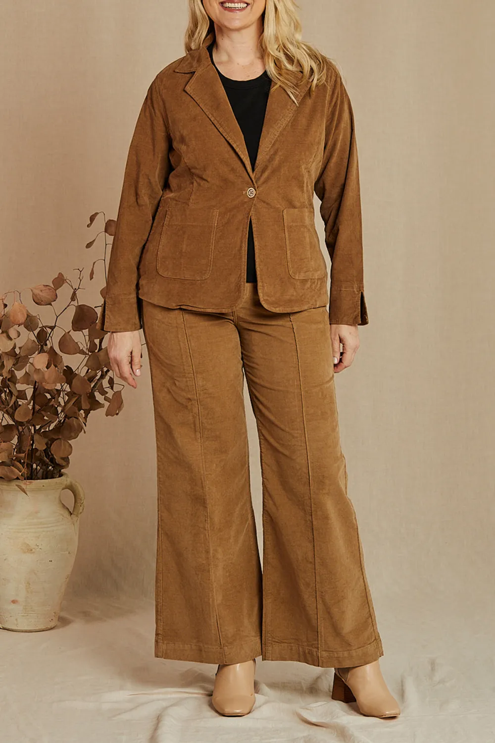 Adrift Relaxed Brushed Cotton Blazer In Camel