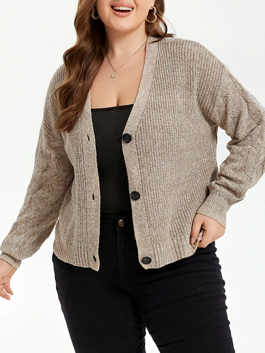 Button Front Drop Shoulder Open Front Cardigan