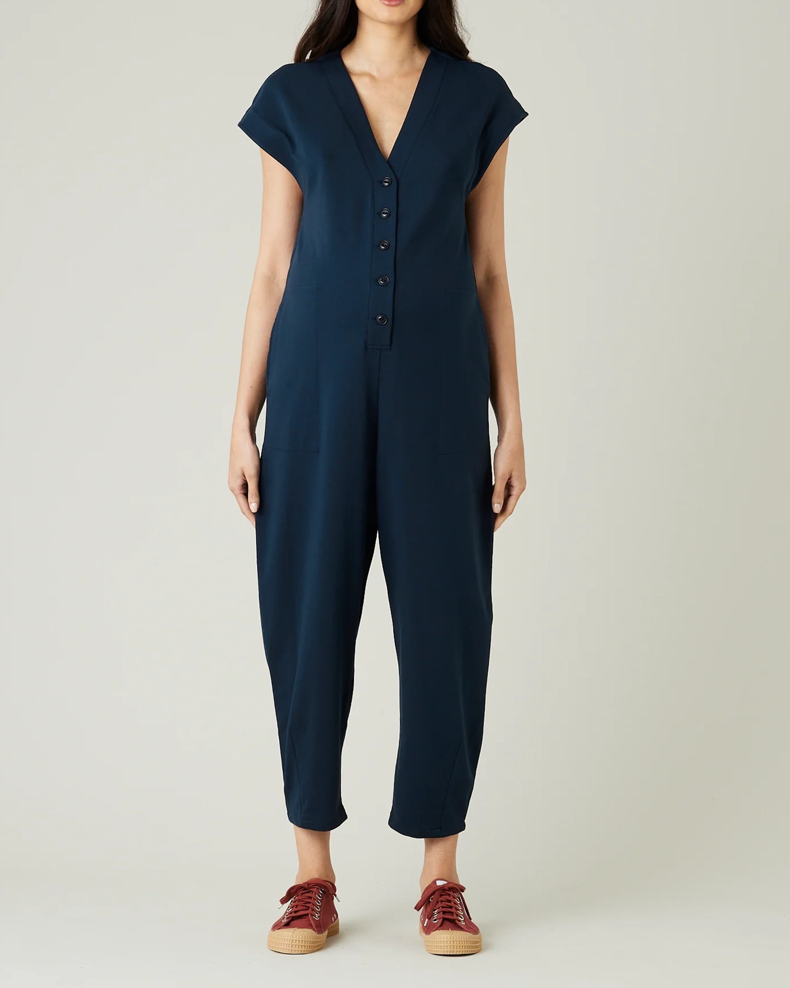 NAVY COTTON JERSEY JUMPSUIT