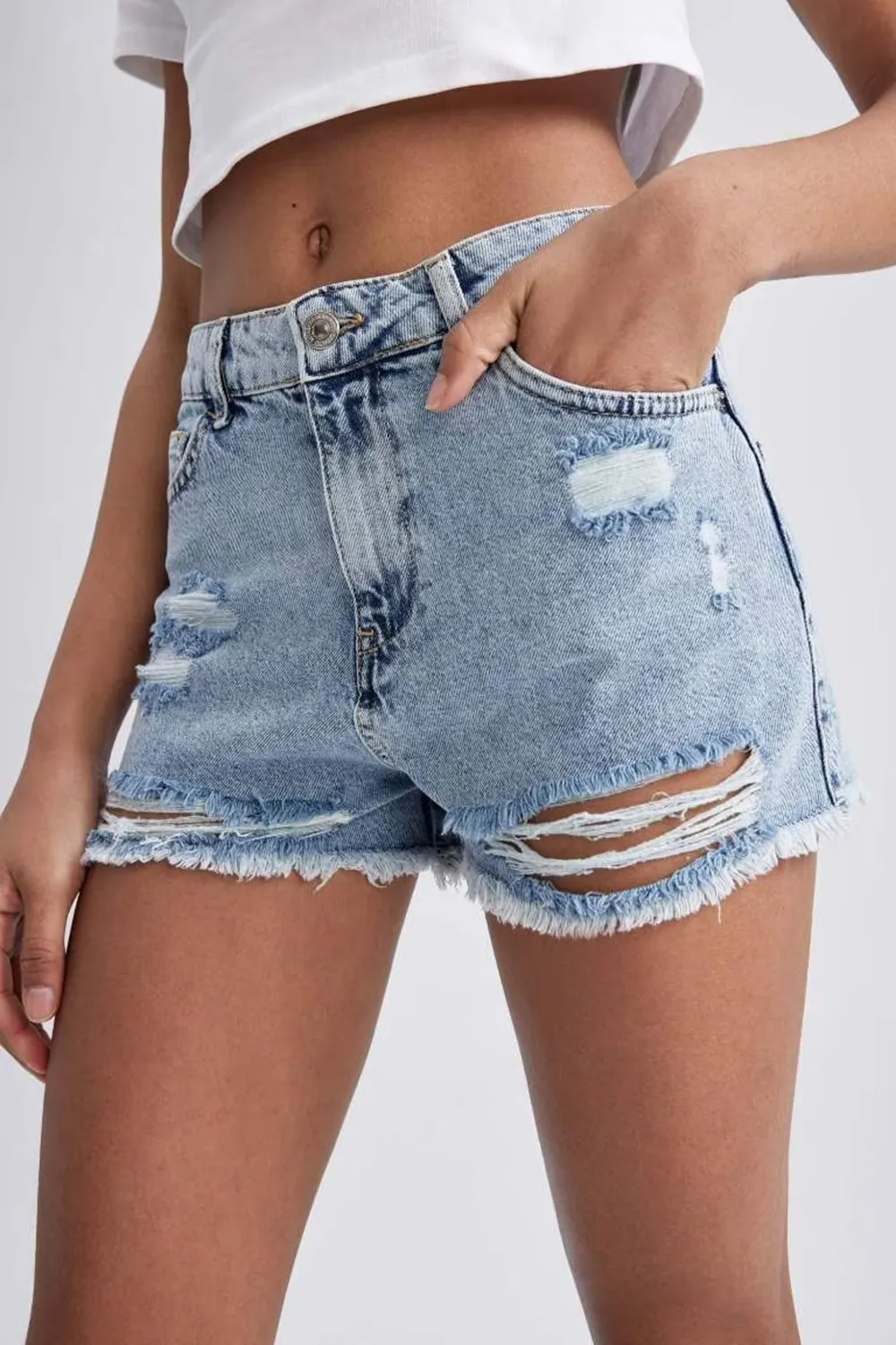 High Waist Crop-Tip Jean Shorts