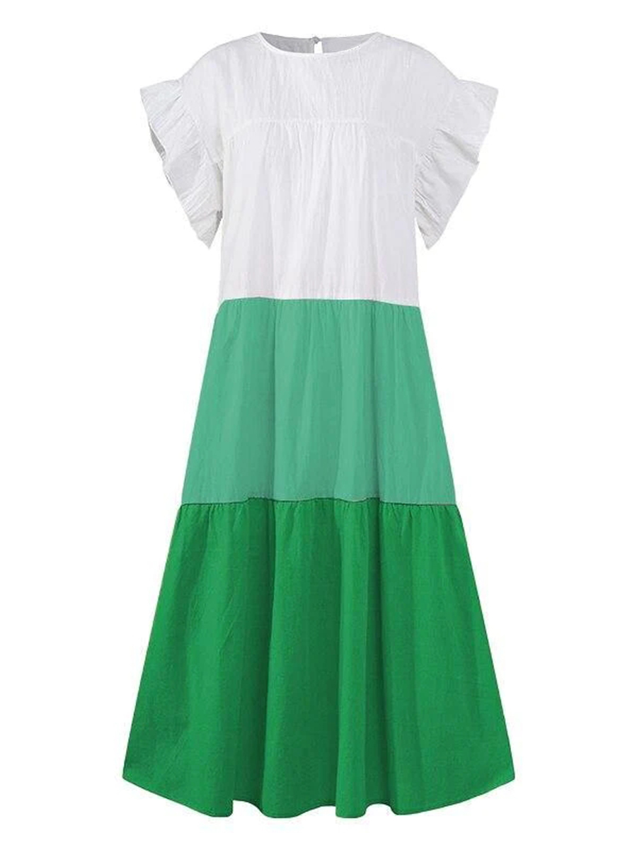 Lotus Leaf Sleeves Combination Color Dress