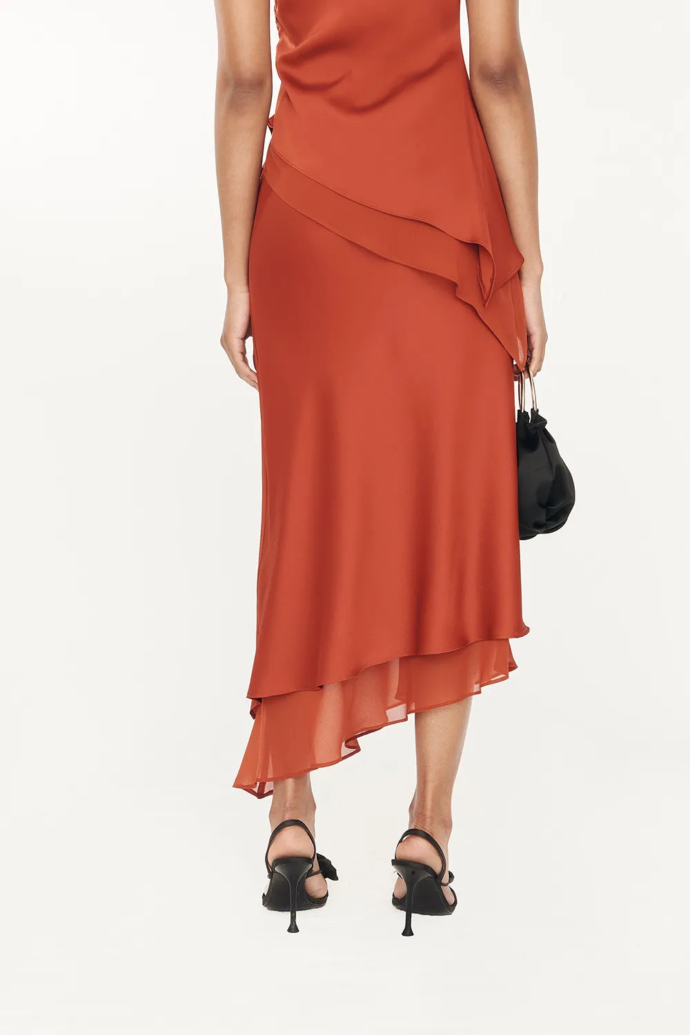 Solid Color Textured Slope Neck Saoko Skirt