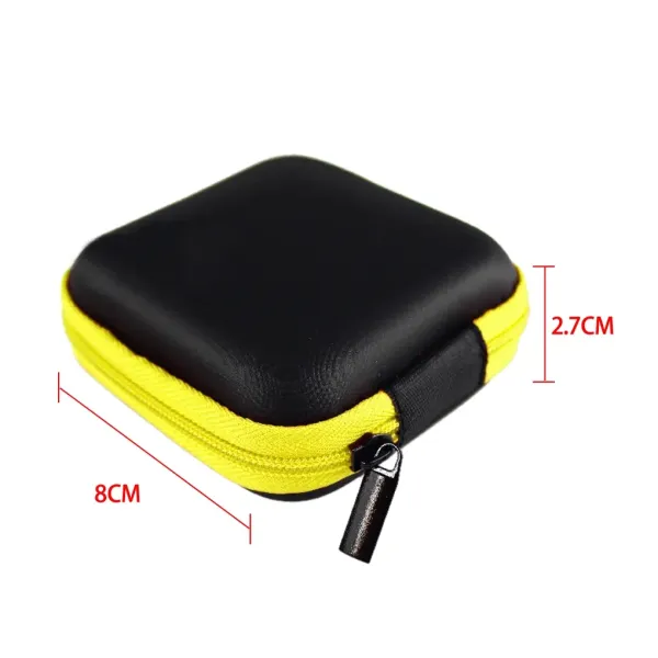 Square MINI Zipper Hard Headphone Case Portable Earbuds Pouch box PU Leather Earphone Storage Bag USB Cable Organizer