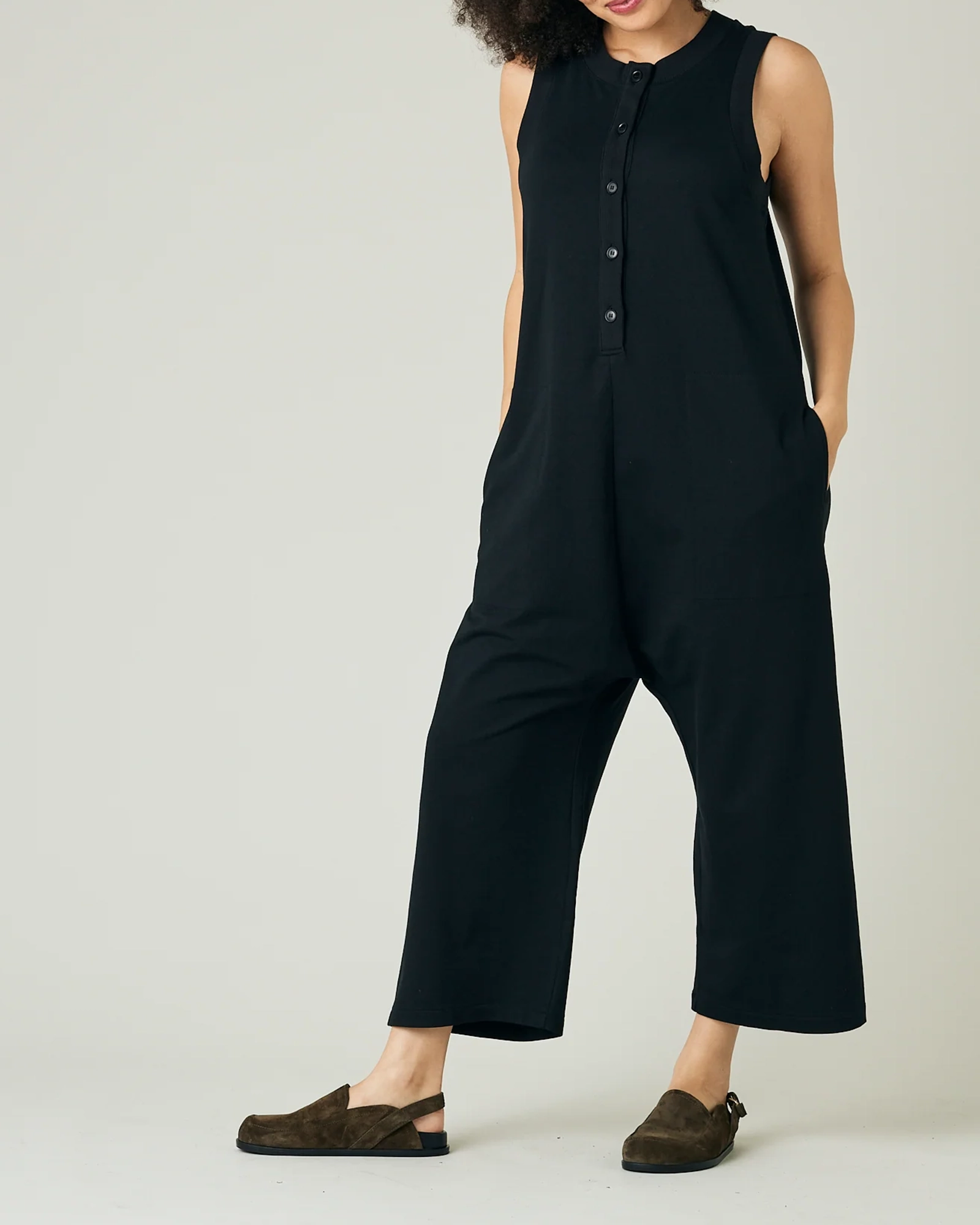 BLACK COTTON JERSEY JUMPSUIT