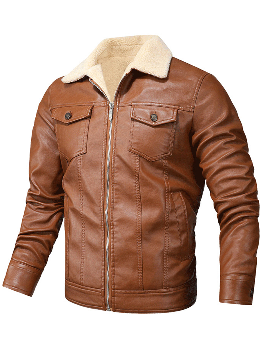 Men's leather casual lamb wool jacket