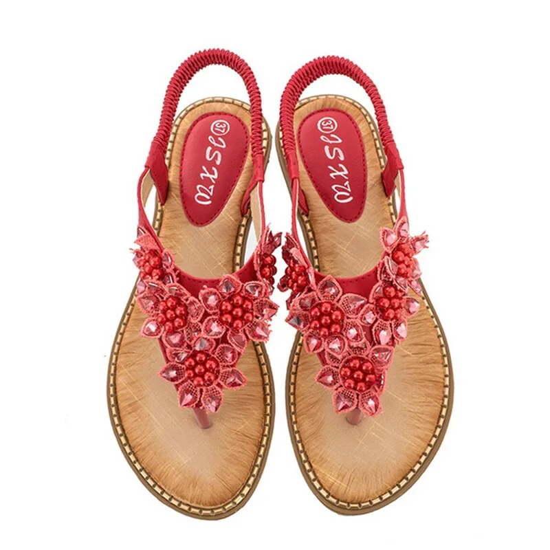 Cilool New Fashion Bead Flower Round Toe Flip-flop Sandals