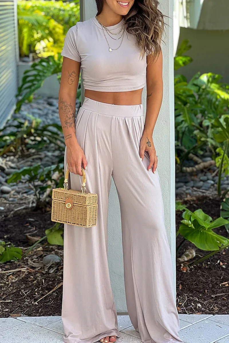 Beige Crop Top And Pants Set