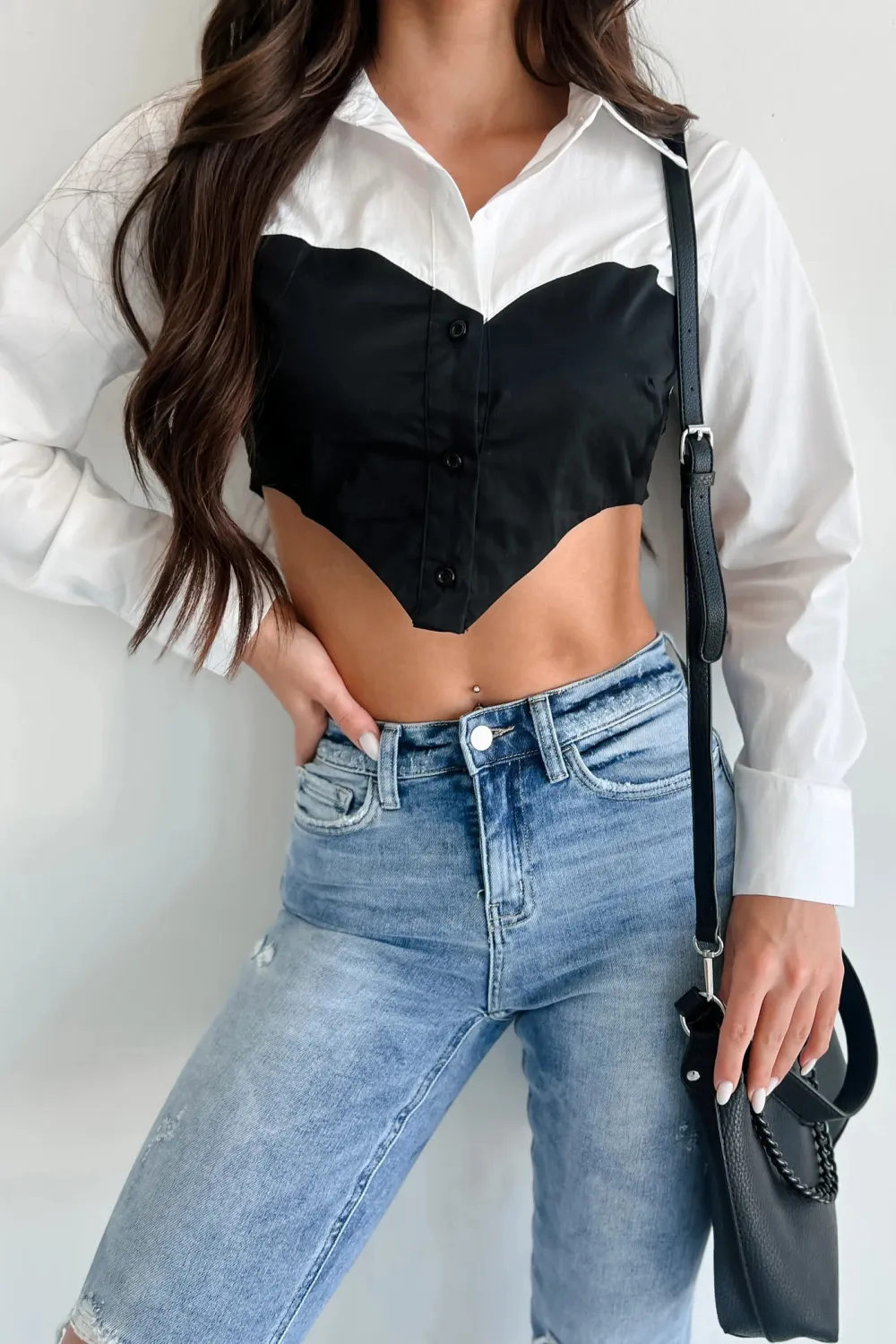 Eclipsing The Heart Colorblock Crop Blouse