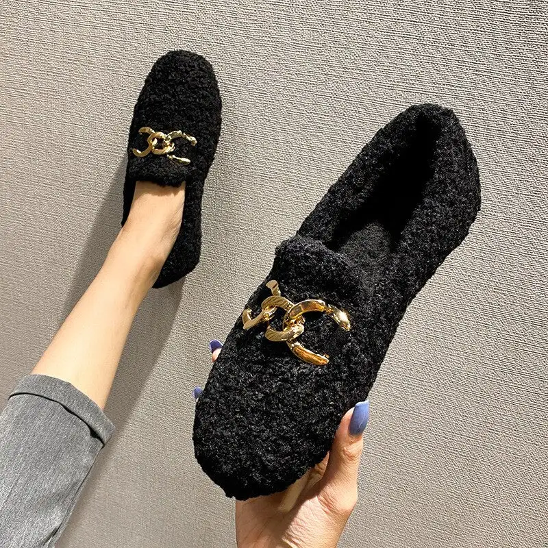 Cilool Furry Flats Loafers Fu66