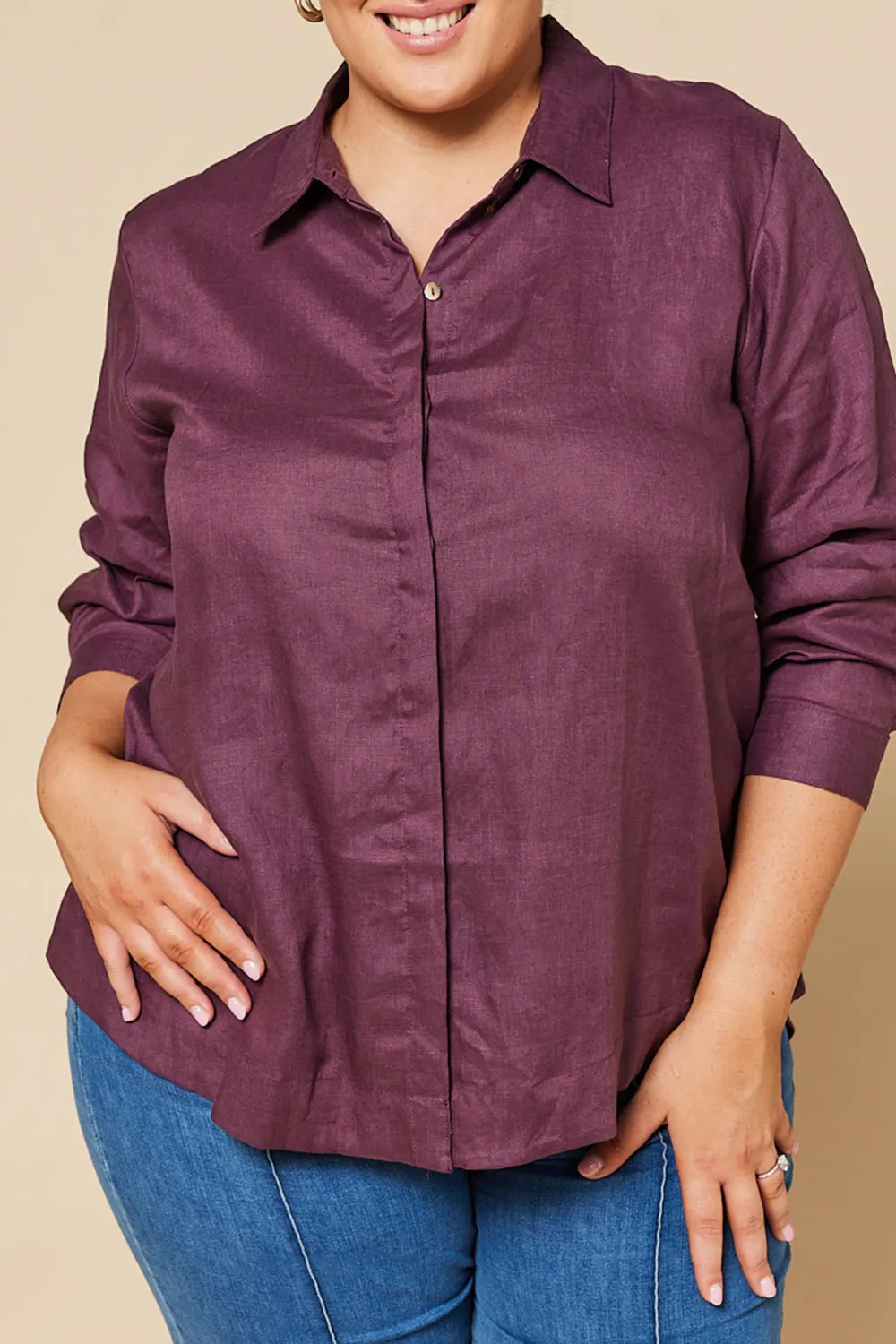 Oversized Linen Boyfriend Shirt In Plum