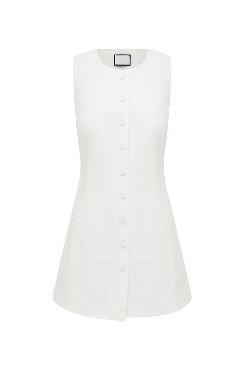 White button business mini dress