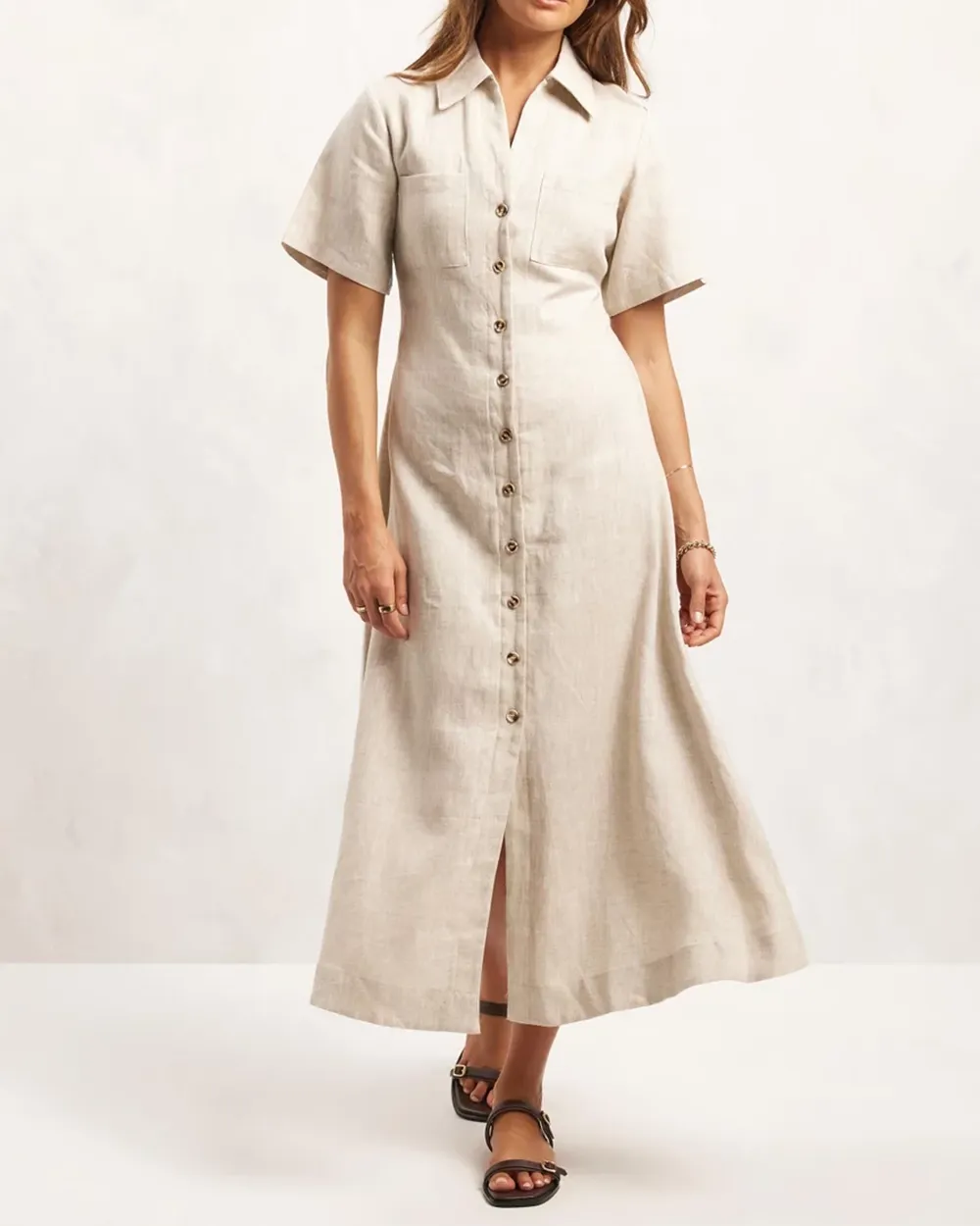 Linen Midi Shirt Dress