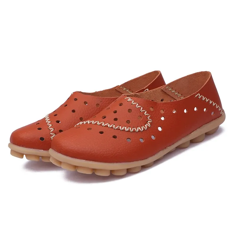 Cilool  Slip-On Small Hole Breathable Leather Sewing Falts