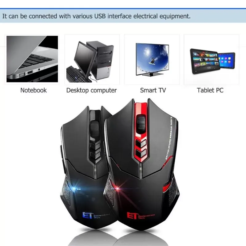 VODOOL ET X-08 2000DPI Adjustable 2.4G Wireless Professional Gaming Mouse Red 800/1200/1600/2000/2400 DPI levels Game Mouse