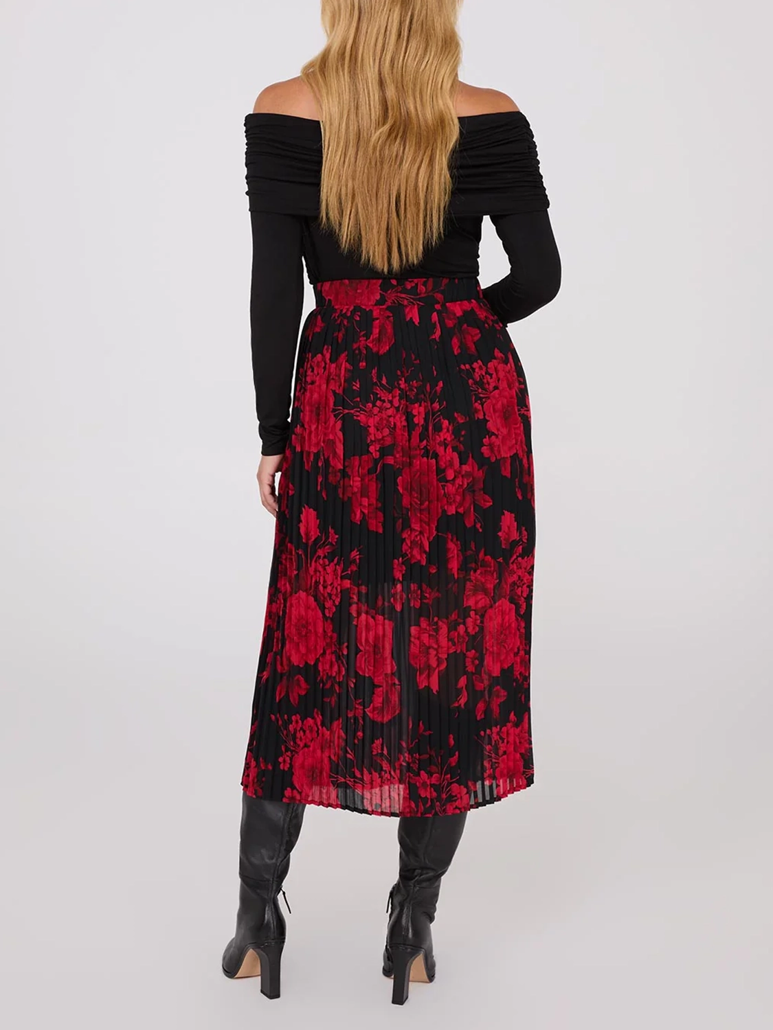 Printed Pleated Chiffon Midi Skirt