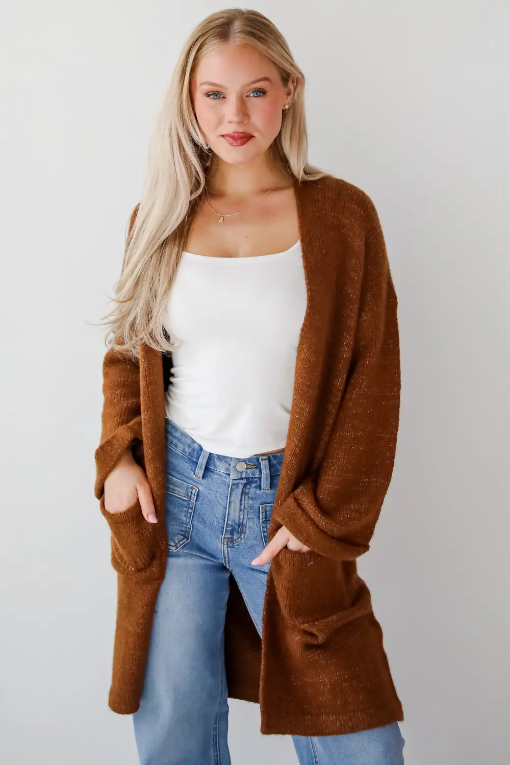 Luxurious Era Brown Longline Sweater Cardigan