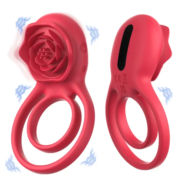 Cock Ring Cock Ring Cock Ring Rose Clitoral Stimulator Cock Ring with 9 Vibrations, Couples Sex Toys Red