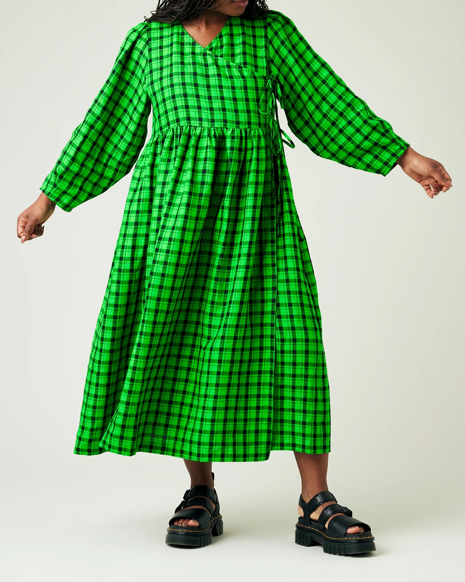 BLACK & GREEN CHECK LINEN DRESS