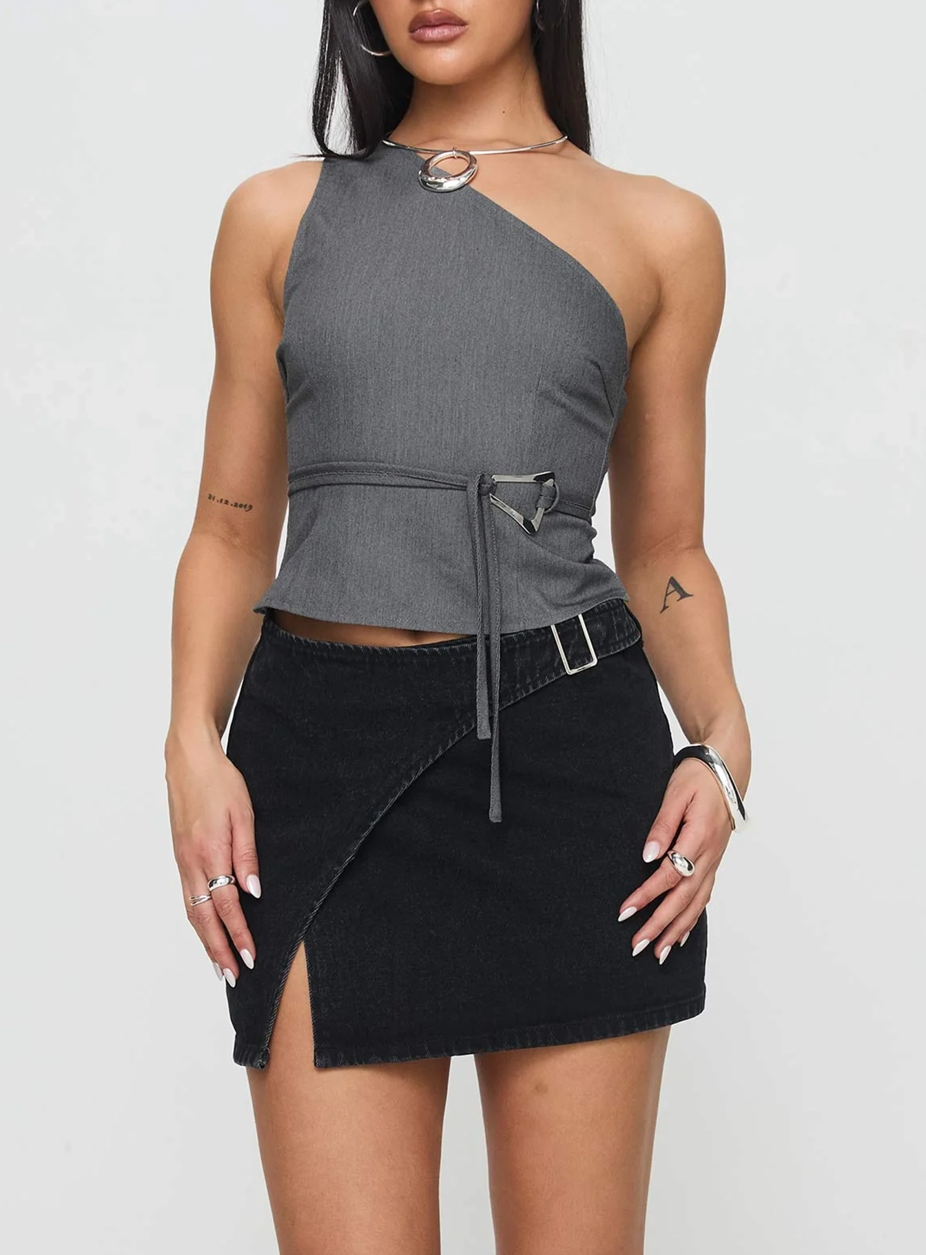 Wait Up Denim Wrap Mini Skirt