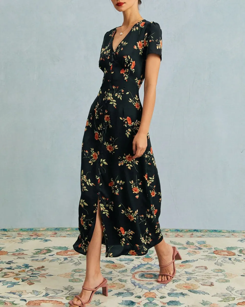 Black comfortable all-match printed dress